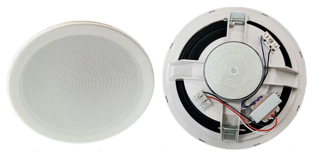A-258BTM · Altavoz techo 8’’, 20 W RMS, (20, 10, 5, 2,5 y 1,25 W), 100 V, 232 mm Ø, muelles