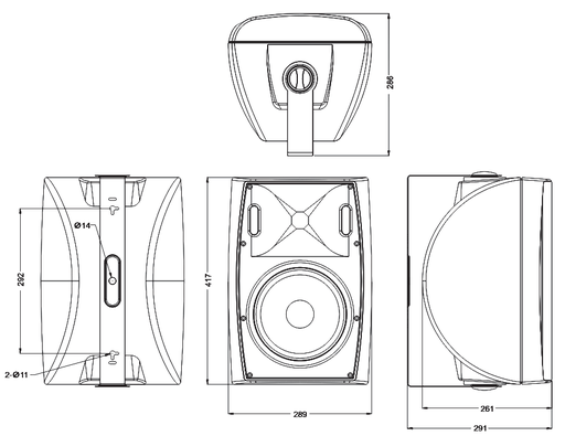 [BS-60WA] BS-60WA · Caja acústica 2 vías (8”+1’’), 60 W RMS (60, 30, 15 y 7,5 W), 100 V y 8 ohm. ABS blanco