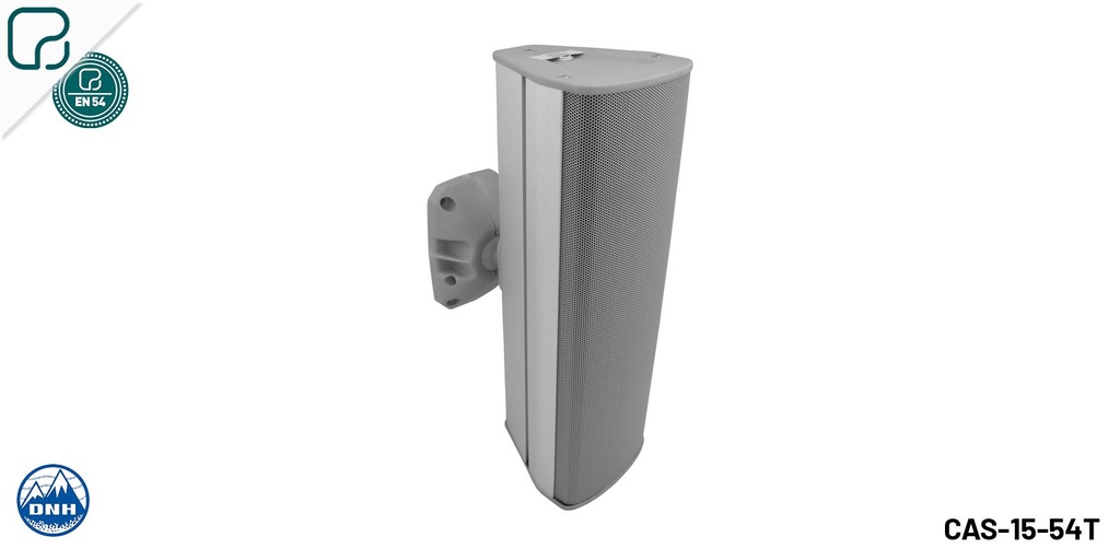 CAS-15-54T · EN54 Columna acústica de aluminio de 15 W, IP 55, RAL 9006, certificado EN 54