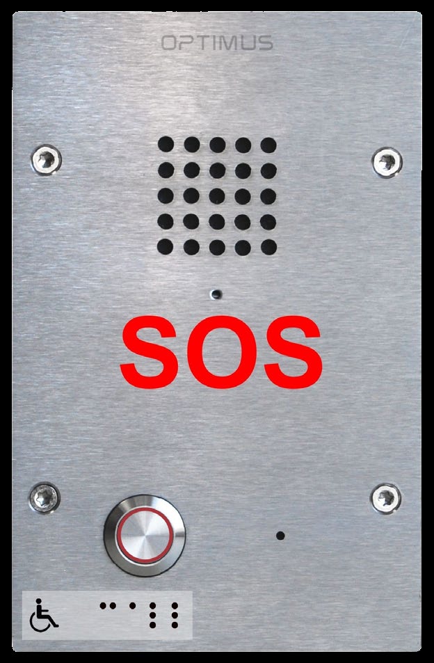 EP-405H · Subestación de audio industrial, empotrar, frontal y pulsador llamada metálico. Especial SOS