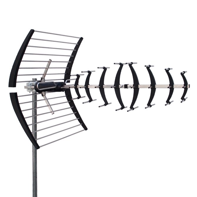 NEO-082 · Antena UHF serie NEO, canales 21/48, filtro rechazo LTE700, G = 18 dB, con mecanismo de ajuste simple