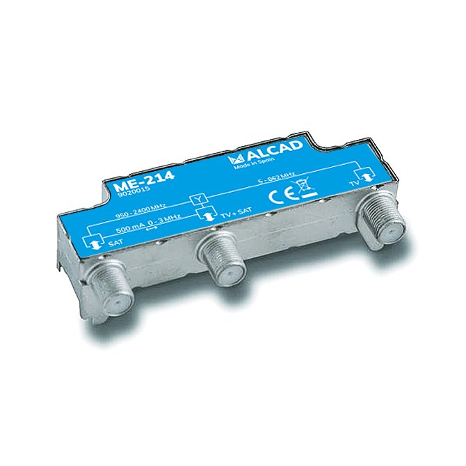 ME-214 · Mezclador/separador 2 entradas, TV-SAT (sin caja intemperie), con P.C. en SAT