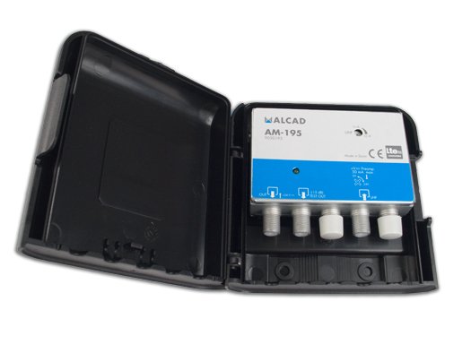 AM-195 · Amplificador de mástil 1 entrada, UHF ganancia 32 dB, rechazo LTE700, alimentación 24 Vdc