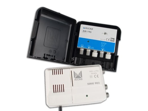 [9030197] BO-195 · Kit amplificador AM-195 y alimentador. Amplificador de mástil 1 entrada, UHF, ganancia 32 dB, rechazo LTE700, alimentaci
