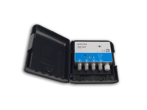 [9030200] AM-387 · Amplificador de mástil 3 entradas, UHF-BIII/DAB- FM, ganancia UHF 32 dB, ganancia BIII/DAB-FM 20 dB, rechazo LTE700, ali