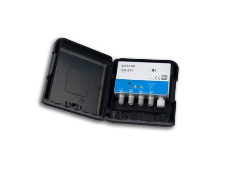 [9030201] AM-397 · Amplificador de mástil 3 entradas, UHF-BIII/DAB- FM, ganancia UHF 32 dB, ganancia BIII/DAB-FM 20 dB, rechazo LTE700, ali