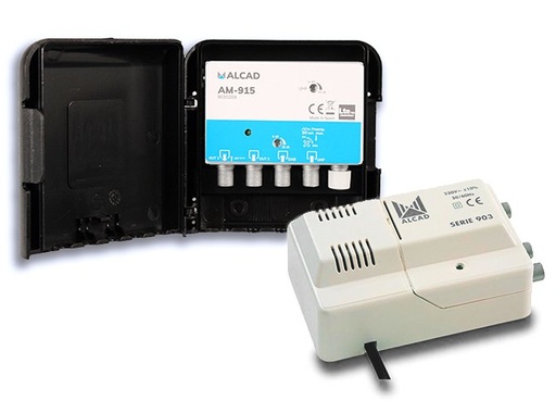 [9030210] BO-915 · Kit amplificador AM-915 y alimentador. Amplificador de mástil 2 entradas, UHF-DAB, ganancia UHF 40 dB, ganancia DAB 28 d