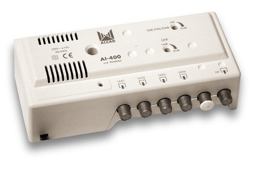AI-400 · Amplificador para interior 1 entrada, 4 salidas, UHF (G=28 dB) - VHF/BS (G=20dB)