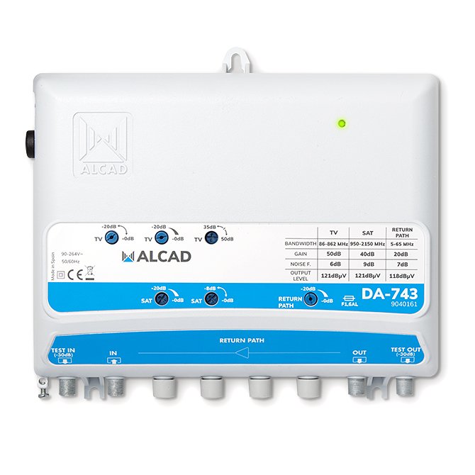 DA-743 · Amplificador de distribución SAT/TV con VR 5-65 MHz, 120 dBµV