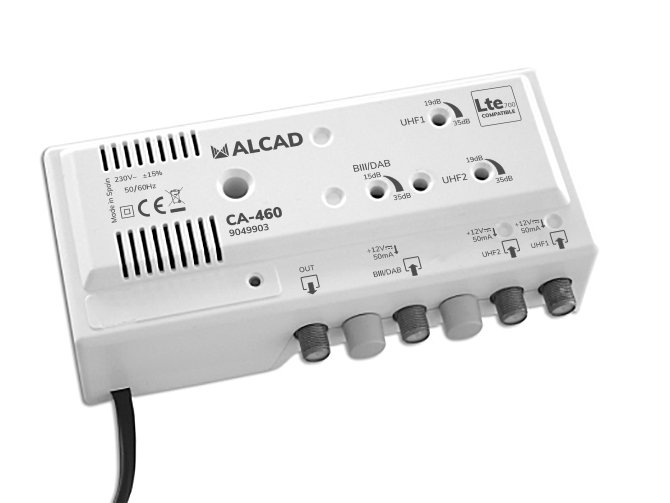 CA-460 · Amplificador de cabecera 3 entradas, UHF-UHF- BIII/DAB, rechazo LTE700, 114 dBµV
