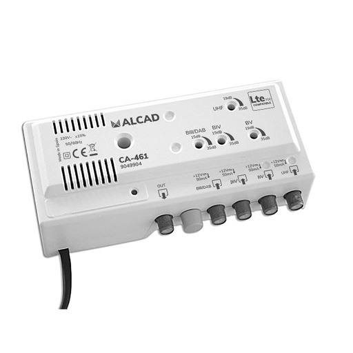 [9049904] CA-461 · Amplificador de cabecera 4 entradas, 1 salida, UHF- BV-BIV-BIII/DABI, rechazo LTE700, nivel de salida 114 dBµV