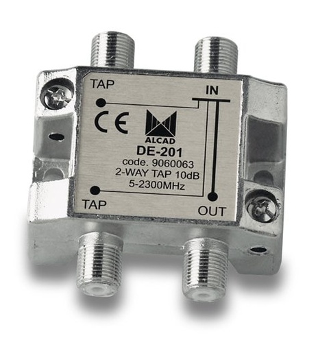 [9060063] DE-201 · Derivador 2 salidas de 10 dB a 862 MHz, banda 5 a 2400 MHz, blindado, con conector F