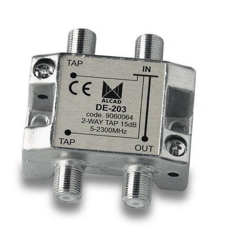 [9060064] DE-203 · Derivador 2 salidas de 15 dB a 862 MHz, banda 5 a 2400 MHz, blindado, con conector F