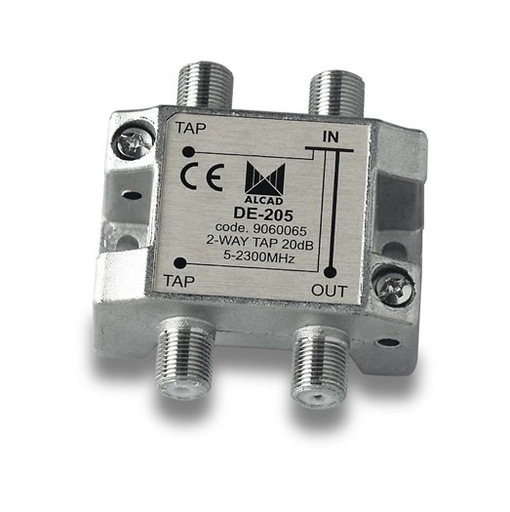 [9060065] DE-205 · Derivador 2 salidas de 20 dB a 862 MHz, bande 5 a 2400 MHz, blindado, con conector F