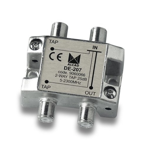 [9060066] DE-207 · Derivador 2 salidas de 25 dB a 862 MHz, banda 5 a 2400 MHz, blindado, con conector F