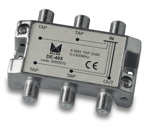 [9060070] DE-405 · Derivador 4 salidas de 20 dB a 862 MHz, banda 5 a 2400 MHz, blindado, con conector F