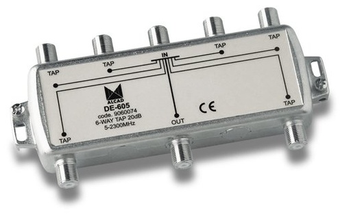 [9060074] DE-605 · Derivador 6 salidas de 20 dB a 862 MHz, banda 5 a 2400 MHz, blindado, con conector F