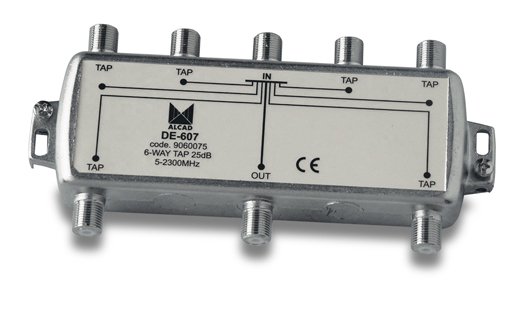 DE-607 · Derivador 6 salidas de 25 dB a 862 MHz, banda 5 a 2400 MHz, blindado, con conector F