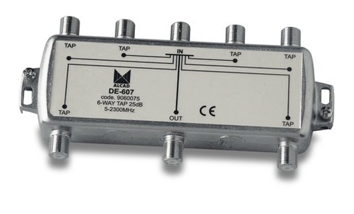 [9060075] DE-607 · Derivador 6 salidas de 25 dB a 862 MHz, banda 5 a 2400 MHz, blindado, con conector F