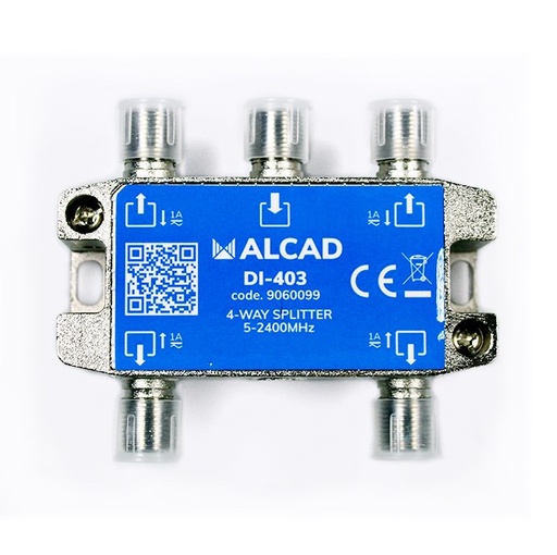 [9060099] DI-403 · Distribuidor 4 salidas, de 9 dB (862 MHz), 5 a 2400 MHz, con P.C., blindado, con conector F