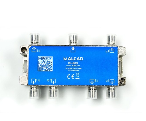 [9060100] DI-603 · Distribuidor 6 salidas, de 11,5 dB (862 MHz), 5 a 2400 MHz, con P.C., blindado, con conector F