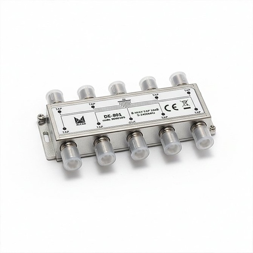 [9060105] DE-801 · Derivador 8 salidas de 16 dB a 862 MHz, banda 5 a 2400 MHz, blindado, con conector F