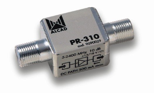 PR-310 · Preamplificador 5-2400 MHz 10 dB telealimentado con paso de corriente (13/18 Vdc)