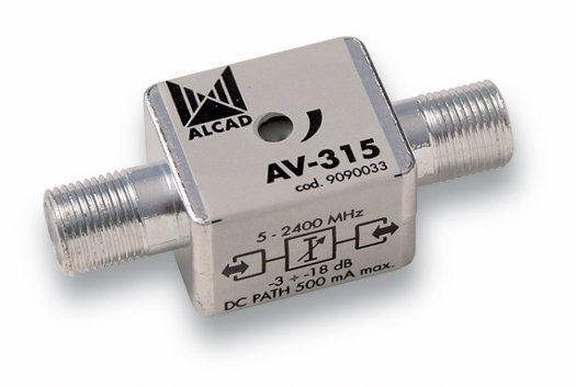 AV-315 · Atenuador variable 18 dB (5-2400MHz) con paso de corriente.