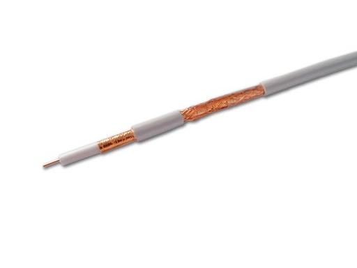 [9100063] CE-150 · Cable coaxial 6,8 mm, 75 Ohm, 17 dB/100 m a 800 MHz, 30 dB/100 m a 2150 MHz, Cu/Cu/Cu, PVC blanco, bobina 100 m