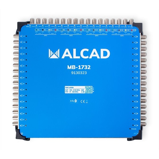 [9130323] MB-1732 · Multiconmutador final 17x32 16 polaridades y TV con 32 salidas, DiSEqC 2.0, banda terrestre activa, incluye alimentador 