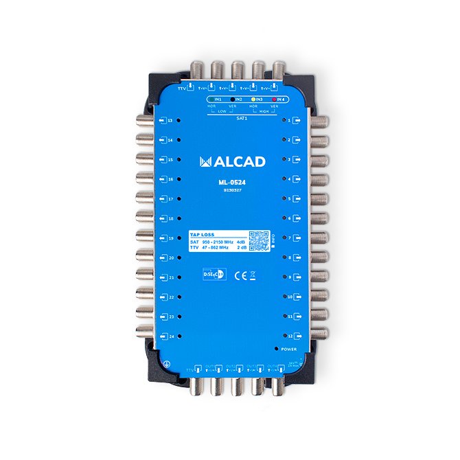 ML-0524 · Multiconmutador cascadable 5x24, 4 polaridades y TV con 24 salidas, banda terrestre activa