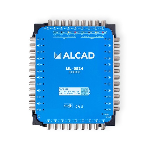 [9130333] ML-0924 · Multiconmutador cascadable 9x24, 8 polaridades y TV con 24 salidas, DiSEqC 2.0, banda terrestre activa