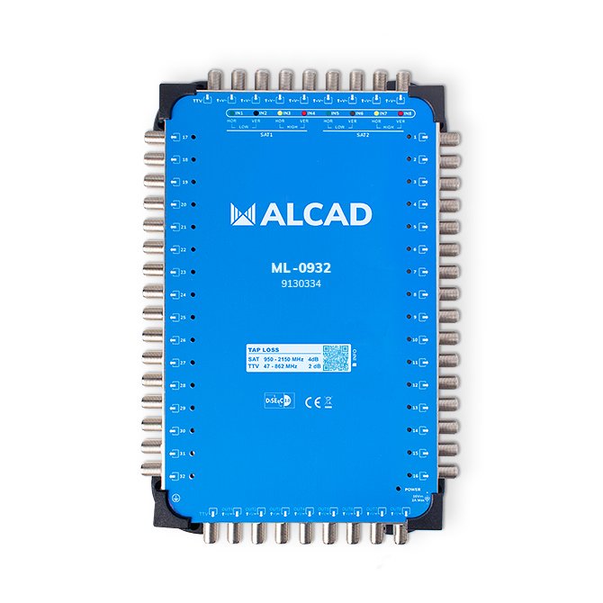 ML-0932 · Multiconmutador cascadable 9x32, 8 polaridades y TV con 32 salidas, DiSEqC 2.0, banda terrestre activa