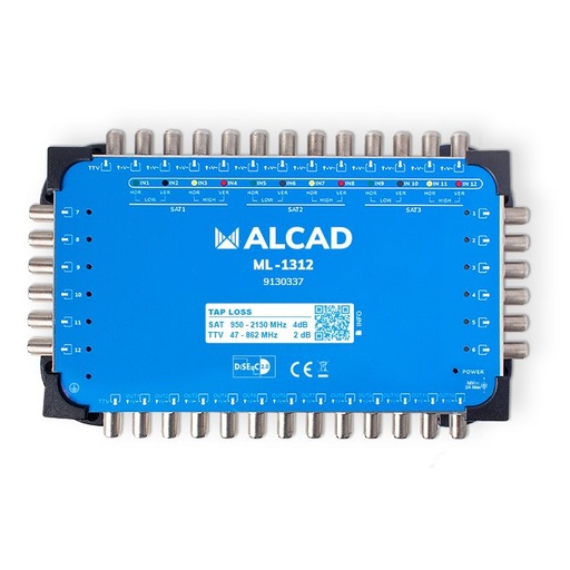 [9130337] ML-1312 · Multiconmutador cascadable 13x12, 12 polaridades y TV con 12 salidas, DiSEqC 2.0, banda terrestre activa