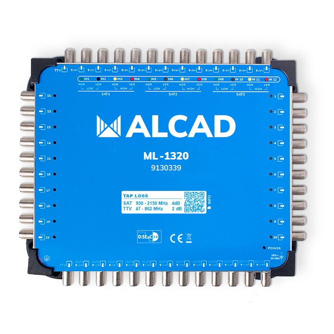 ML-1320 · Multiconmutador cascadable 13x20, 12 polaridades y TV con 20 salidas, DiSEqC 2.0, banda terrestre activa