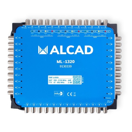 [9130339] ML-1320 · Multiconmutador cascadable 13x20, 12 polaridades y TV con 20 salidas, DiSEqC 2.0, banda terrestre activa