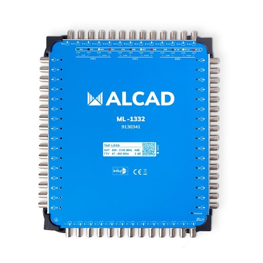 [9130341] ML-1332 · Multiconmutador cascadable 13x32, 12 polaridades y TV con 32 salidas, DiSEqC 2.0, banda terrestre activa
