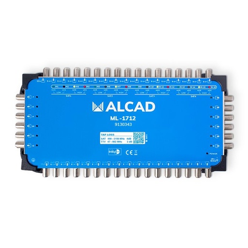 [9130343] ML-1712 · Multiconmutador cascadable 17x12, 16 polaridades y TV con 12 salidas, DiSEqC 2.0, banda terrestre activa
