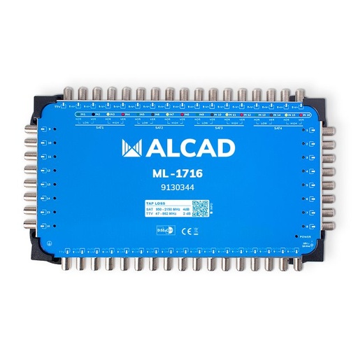 [9130344] ML-1716 · Multiconmutador cascadable 17x16, 16 polaridades y TV con 16 salidas, DiSEqC 2.0, banda terrestre activa
