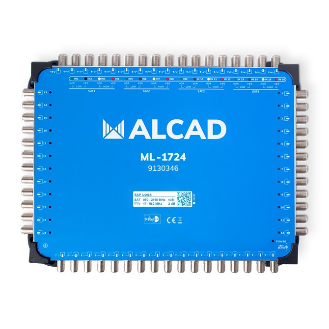 ML-1724 · Multiconmutador cascadable 17x24, 16 polaridades y TV con 24 salidas, DiSEqC 2.0, banda terrestre activa