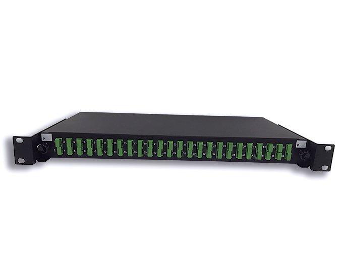 ODP-348 · Bandeja de distribución óptica de 24 puertos SC/APC duplex monomodo para rack de 19", 1U