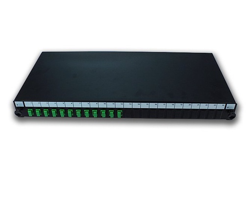 [9160051] ODP-312 · Bandeja de distribución óptica de hasta 24 puertos SC/APC simplex monomodo para rack de 19" (1U), incluye 12 conectores