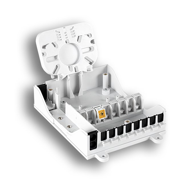 OWB-308 · Caja mural de empalme para F.O., para 8 fusiones y 8 conectores SC/APC simplex (no incluidos)