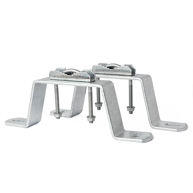 FIM-100 · Fijación para mástil, en M, Altura = 100 mm, Anchura = 45 mm, Espesor = 5 mm, acero galvanizado en caliente