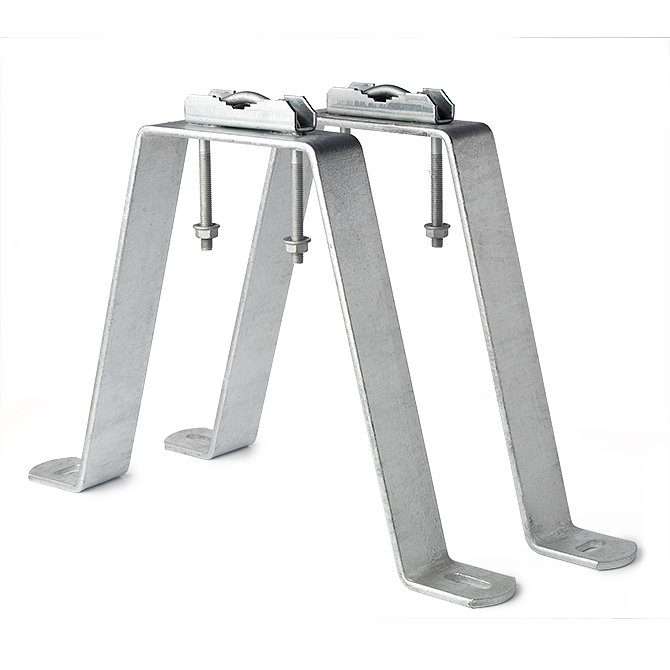 FIM-250 · Fijación para mástil, en M, Altura = 250 mm, Anchura = 45 mm, Espesor = 5 mm, acero galvanizado en caliente
