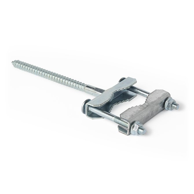 TIR-001 · Brida con tirafondo, para mástil de 30 a 50 mmø, acero zincado