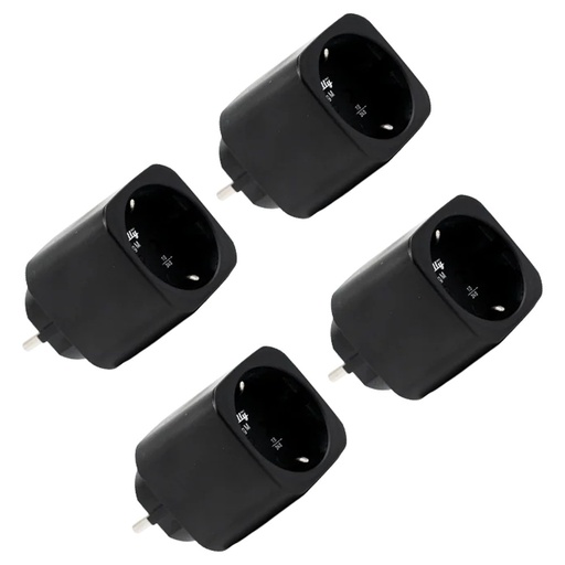 [SH-PLUG-M-GEN3-B-X4] Shelly Plug M Gen3 (Negro) 4 Pcs - Monitoreo preciso del consumo eléctrico - Protección contra sobretensión / Schuko (F/E) - WiFi 2.4GHz / Bluetooth / Matter / Range Ext - Soporta AC 230V / 3000W / 13A - Compatible con Apple Homekit / Alexa y Google
