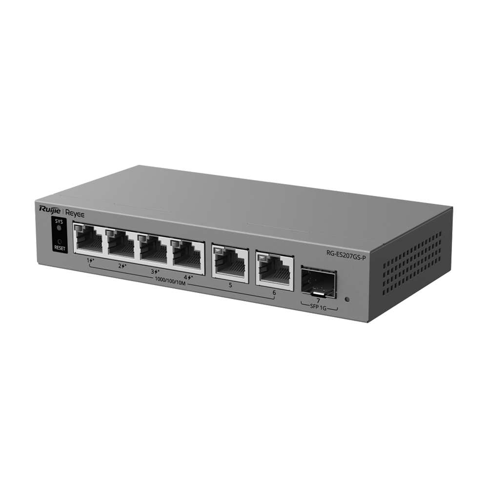 RG-ES207GS-P - Switch PoE+ Cloud gestionable L2 - 6 Gigabit + 1 SFP — 4 PoE+ 54 W