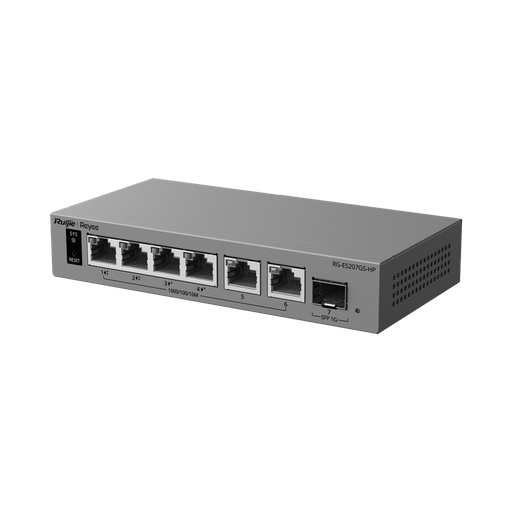 [RG-ES207GS-HP] RG-ES207GS-HP - Switch PoE++ Cloud gestionable L2 - 6 Gigabit + 1 SFP — 2 PoE++ 802.3bt, 120 W