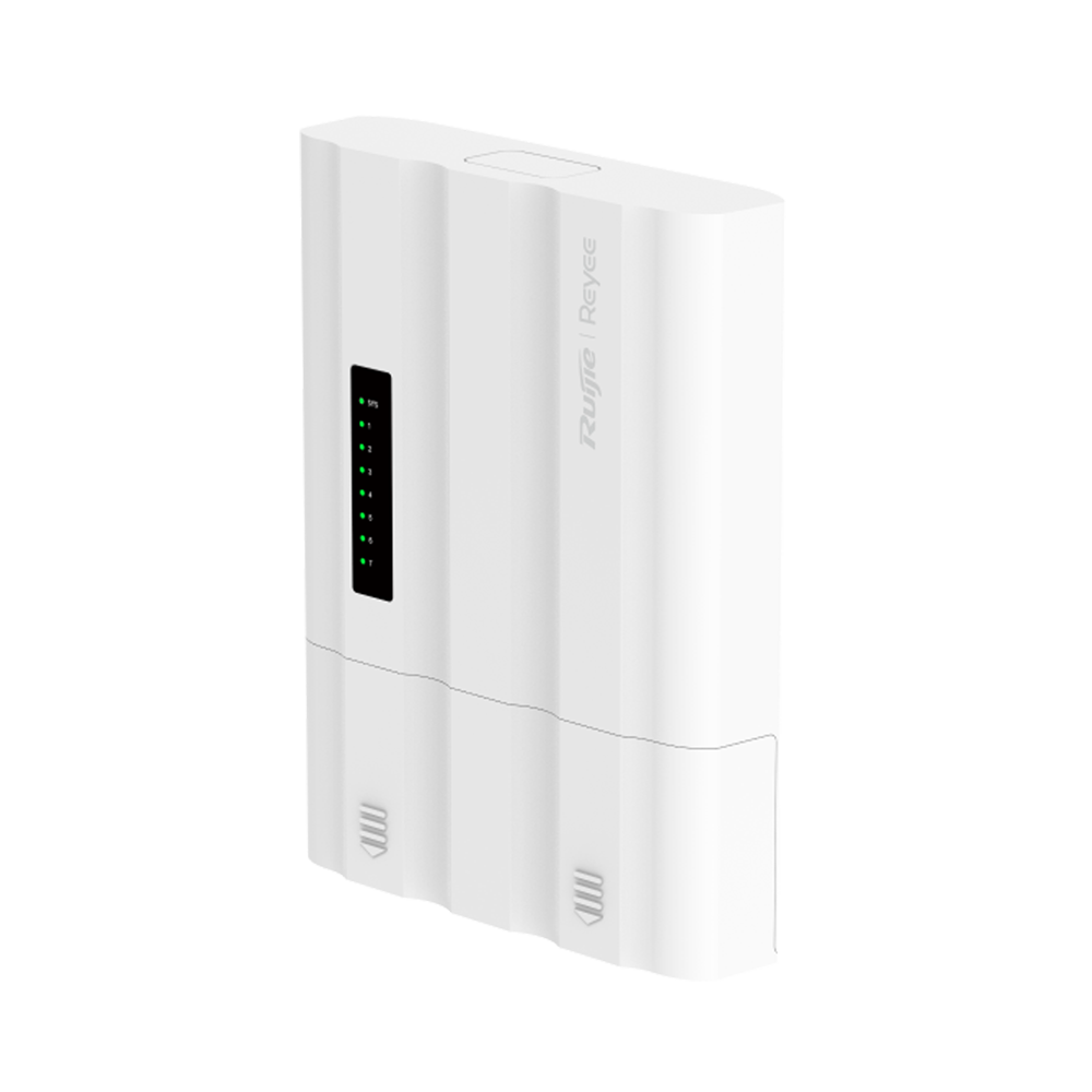 RG-ES207GS-PI-OD - Switch PoE+ Cloud gestionable L2 de exterior IP65 - 5 Gigabit + 2 SFP — 4 PoE+, alimentación DC 12 V o PoE In